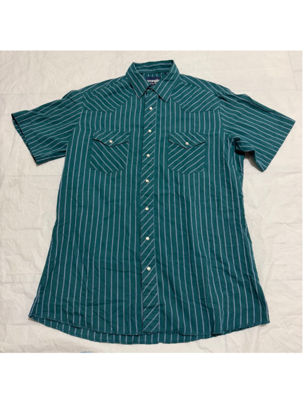 Wrangler Western Shirts Men’s Teal Striped Pearl Snap Size LT